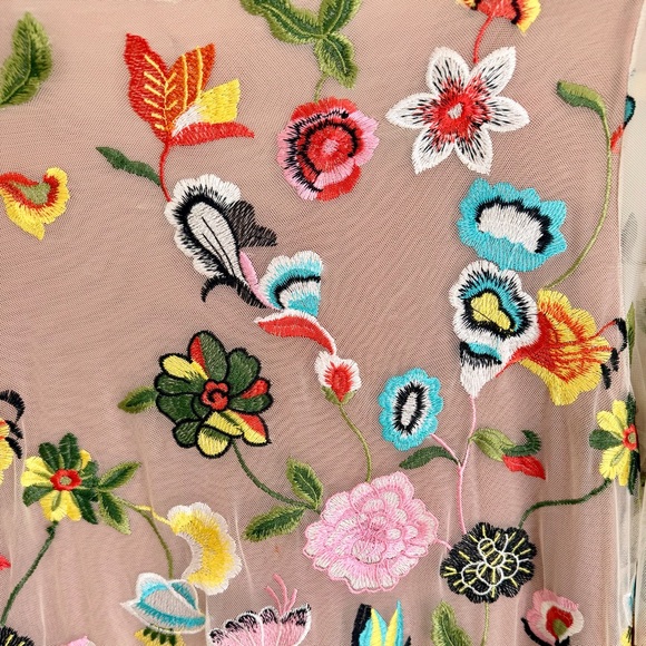 Philosophy Floral Embroidered Shift Dress Sheer Long Sleeve  Size M - Picture 14 of 16